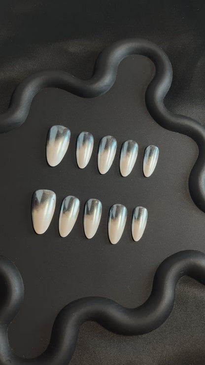 White And Black Almond Ombre Nails