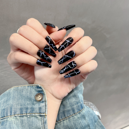 Lightning Nails Black Acrylic Coffin Goth