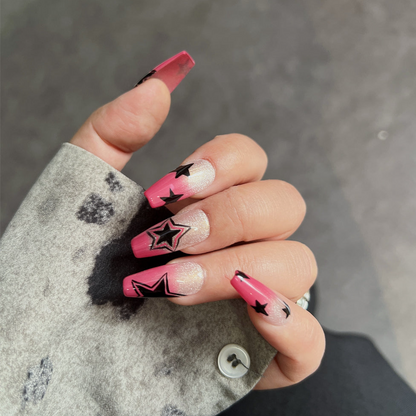 Black Stars Nails Summer Hot Pink Ombre Designs