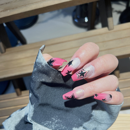 Black Stars Nails Summer Hot Pink Ombre Designs