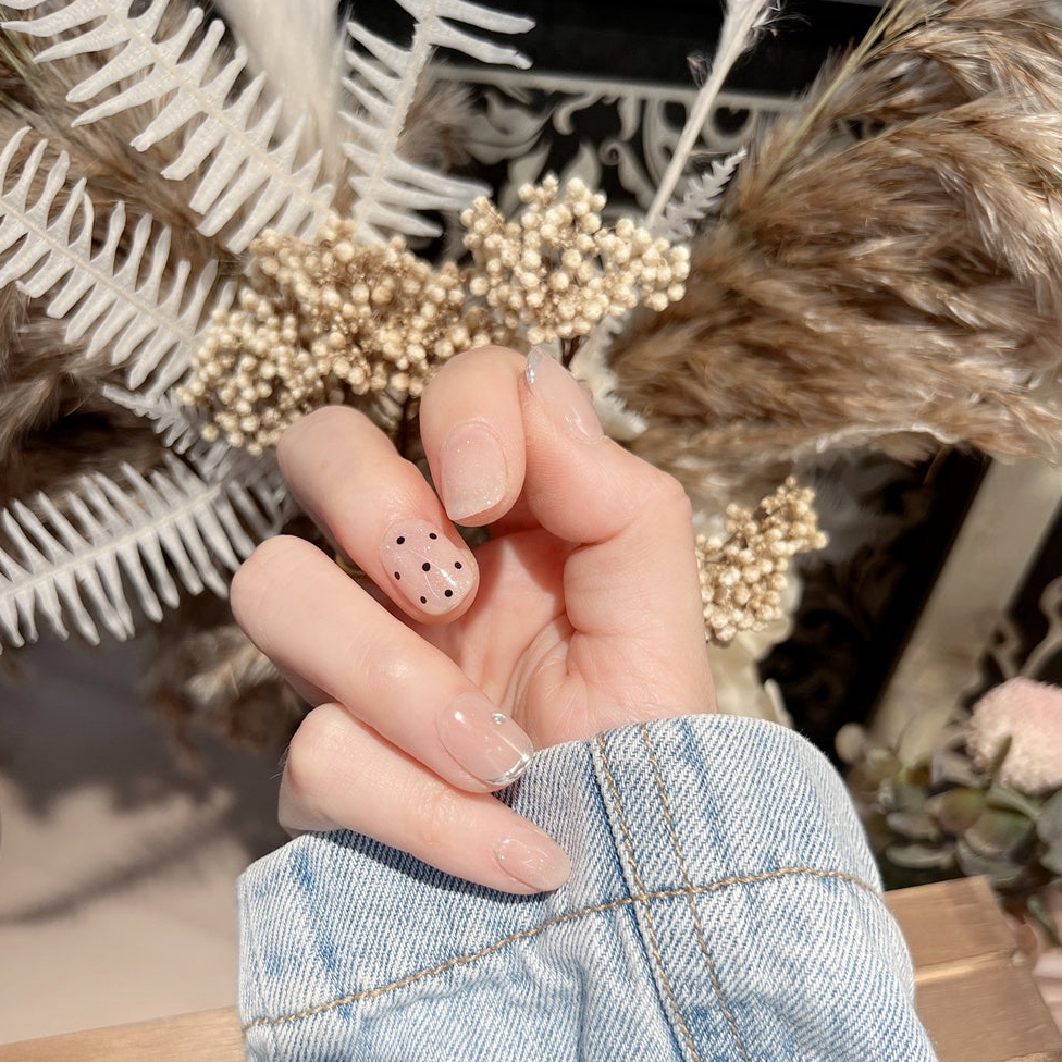 Short Nude Acrylic Nails Glitter Polka Dots